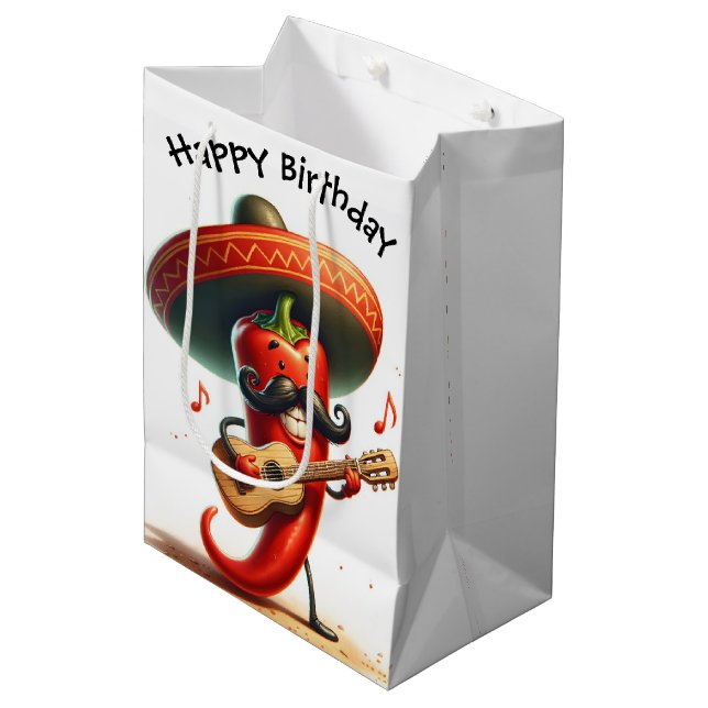 Birthday Red Chili Pepper Musician Medium Gift Bag (Front Angled)