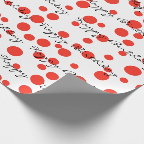 Birthday Red Dots On White   Wrapping Paper