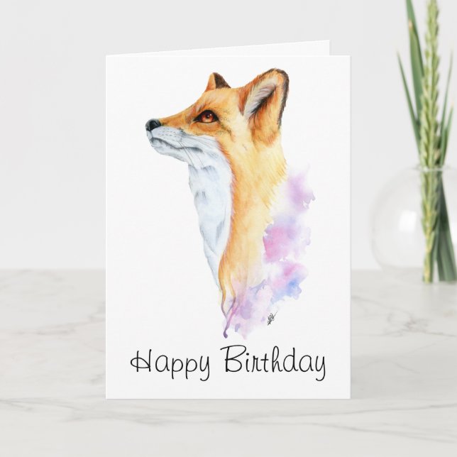 Birthday Red Fox Watercolor Painting Card (Front)