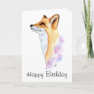 Birthday Red Fox Watercolor Painting Card