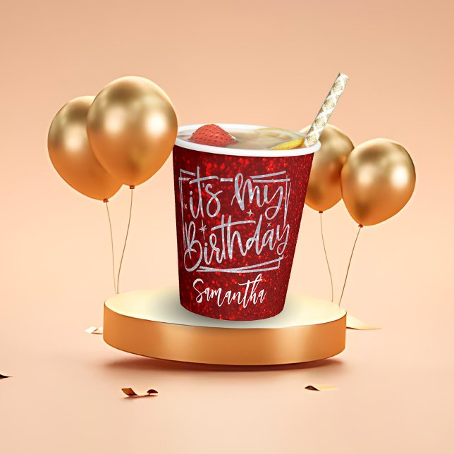 Birthday Red Glitter 18th | 21st | 30th |50th Paper Cups (Creator Uploaded)