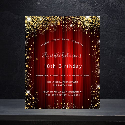 Birthday red gold movie theater budget invitation flyer