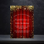 Birthday red gold sparkles movie theater glamorous invitation<br><div class="desc">A modern,  stylish and glamorous invitation for a 18th (or any age) birthday party,  Hollywood theme.  A red background with faux gold glitter dust.  A red movie theater curtain as background The name is written with a modern hand lettered style script.  Personalize and add your party details.</div>