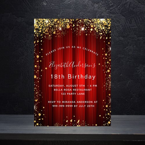 Birthday red gold sparkles movie theater luxury invitation