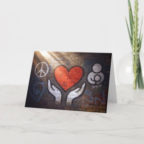 Birthday Red Heart Graffiti On a Brick Wall