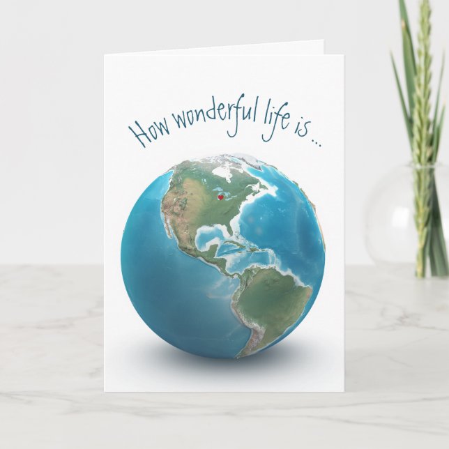 Birthday Red Heart On Planet Earth Card (Front)