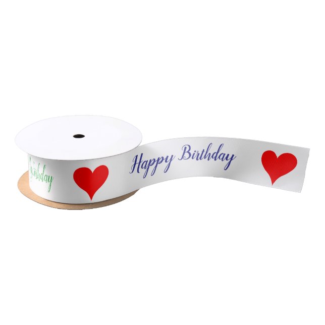 Birthday Red Hearts Pink Green Blue 1.5 INCH Satin Ribbon (Spool)