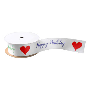Birthday Red Hearts Pink Green Blue Satin Ribbon