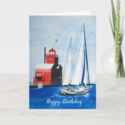 Birthday Red Michigan Lighthouse Card