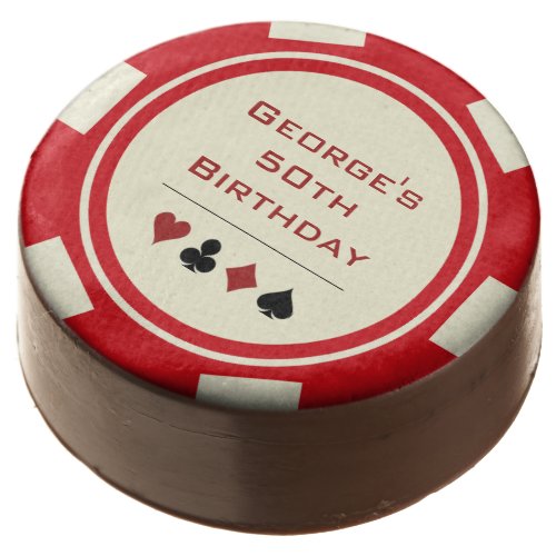 Birthday Red Off_White Poker Chip Las Vegas Casino Chocolate Covered Oreo