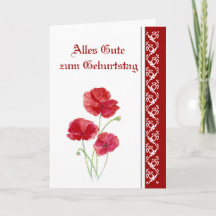 Birthday, Red Poppies, Garden Flowers German Card