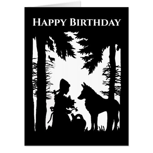 Birthday Red Riding Hood in Woods Wolf Silhouette Card