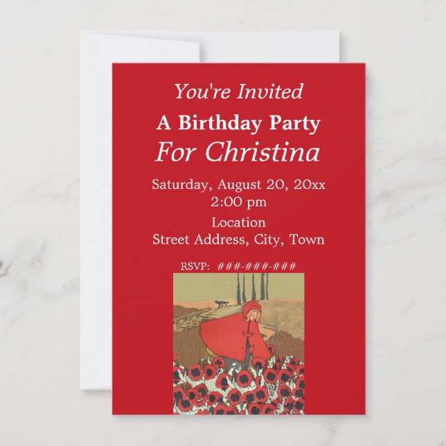 Birthday Red Riding Hood Picking Flowers Invitation (Front)