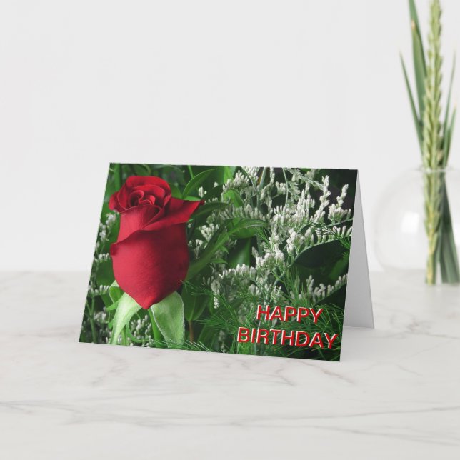 Birthday Red Rose Bud Card (Front)