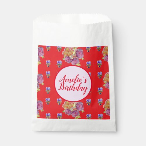 Birthday Red Rose Roses Vintage Flower Floral Pape Favor Bag