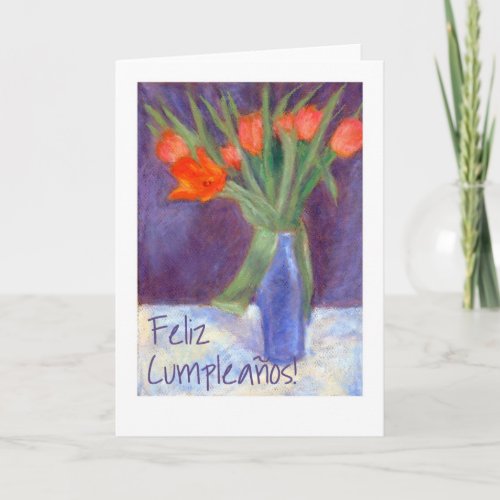 Birthday Red Tulips Card _ Spanish Greeting