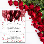 Birthday red white glitter balloons invitation<br><div class="desc">For an elegant 18th (or any age) birthday.  A stylish white background. Decorated with red faux glitter and balloons.  Personalize and add a name,  age and party details. The name is written with a hand lettered style script</div>