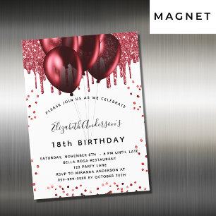 Birthday red white glitter balloons luxury magnetic invitation