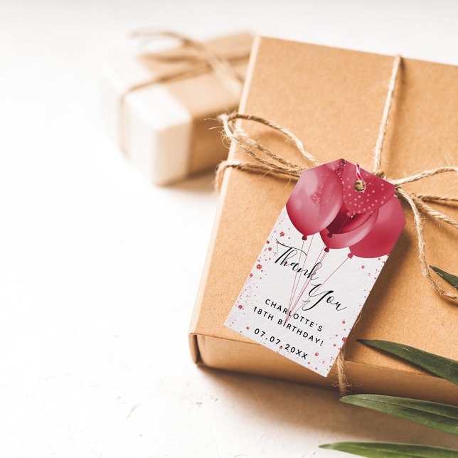 Birthday red white glitter balloons thank you gift tags (Creator Uploaded)