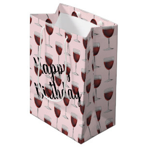 Birthday Red Wine On Pink Medium Gift Bag