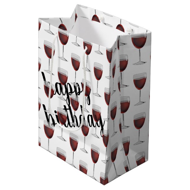Birthday Red Wine On White Medium Gift Bag (Front Angled)