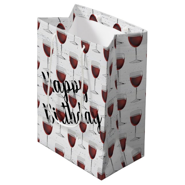 Birthday Red Wine On Whitewashed Wood Medium Gift Bag (Front Angled)