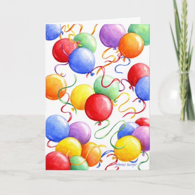Birthday Religious Colorful Balloons Blessings Card (Front)