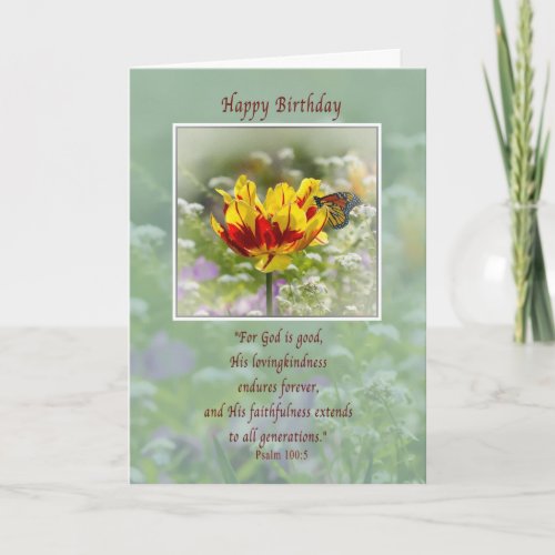 Birthday Religious Flowers and Butterfly Card