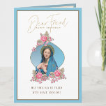 Birthday Religious Friend Virgin Mary Roses Card<br><div class="desc">This is a beautiful traditional Catholic customized image of the Blessed Virgin Mary with pink roses.</div>