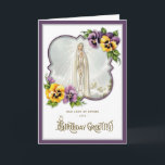 Birthday Religious Our Lady of Fatima Virgin Mary Card<br><div class="desc">Featuring a beautiful religious custom designed vintage image of the Blessed Virgin Our Lady of Fatima with pansies and a vintage BIRTHDAY GREETINGS overlay. Inside is a vintage floral image of pansies and the holy rosary.</div>