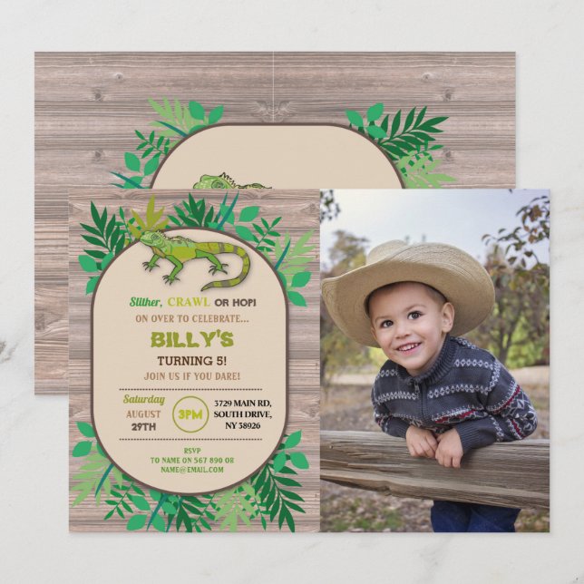 Birthday Reptile Children's Birthday Lizard Crawl Invitation (Front/Back)