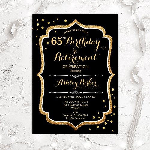 Birthday  Retirement Party _ Black Gold Invitation