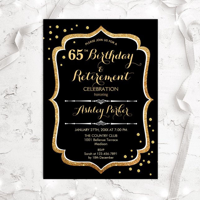 Birthday & Retirement Party - Black Gold Invitation (Creator Uploaded)