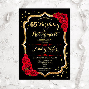 Birthday & Retirement Party - Black Gold Red Invitation