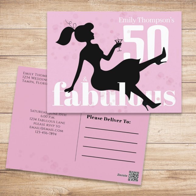 Birthday Retro 50 and Fabulous Martini Cocktail Postcard (Creator Uploaded)