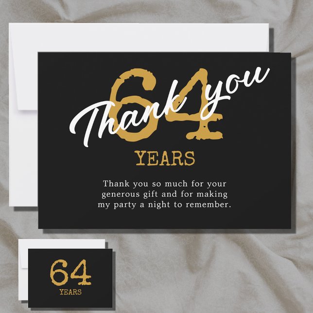 Birthday Retro Black And Gold Thank You Card (Black and gold birthday thank you card for any age. Easily personalized template.)