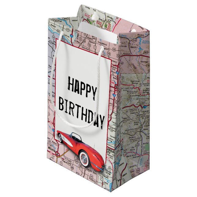 Birthday Retro Buick On Map Small Gift Bag (Front Angled)