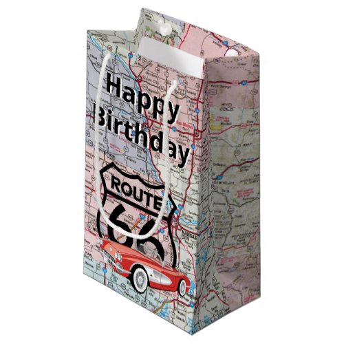 Birthday Retro Corvettere and Route 66 Sign Small Gift Bag