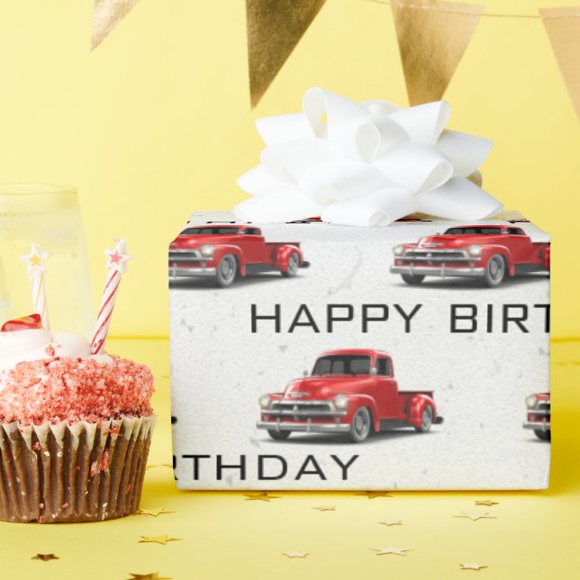 Birthday Retro Red Truck  Wrapping Paper (Birthday Party)