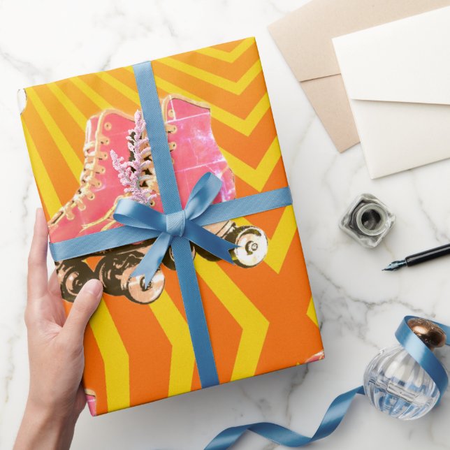Birthday Retro Roller Skate Orange Sunbeam Wrapping Paper (Gifting)