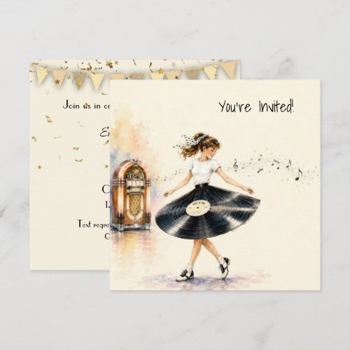 Birthday Retro Teen Girl Dancing to the Jukebox Invitation