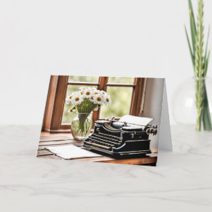 Birthday Retro Typewriter With Daisies Card