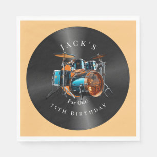 Birthday Retro Vinyl Record Drum Set Rock Music   Napkins