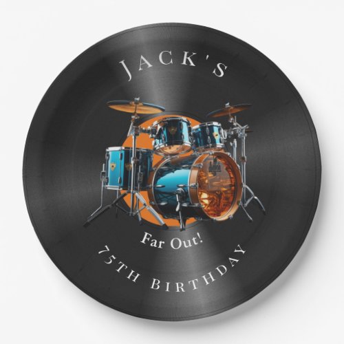 Birthday Retro Vinyl Record Drum Set Rock Music   Paper Plates