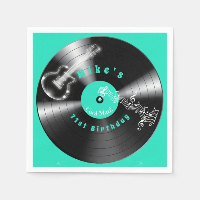 Birthday Retro Vinyl Record Rock Music Guitar   Napkins (Front)