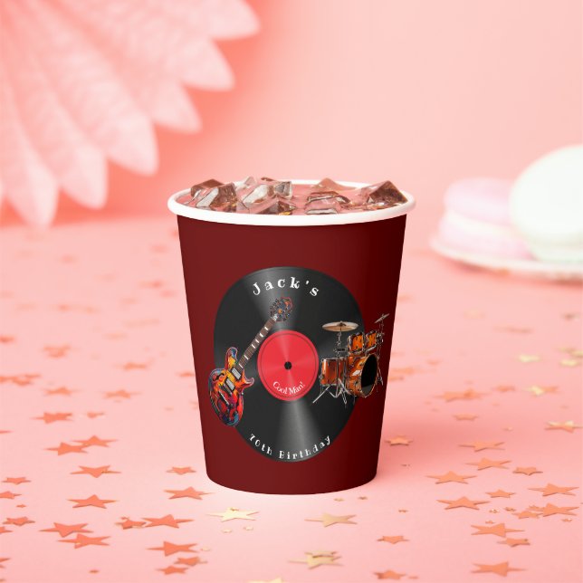 Birthday Retro Vinyl Record Rock Music Guitar Paper Cups (Insitu)