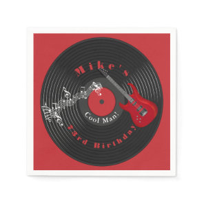 Birthday Retro Vinyl Record Rock Music Red Guitar Napkins