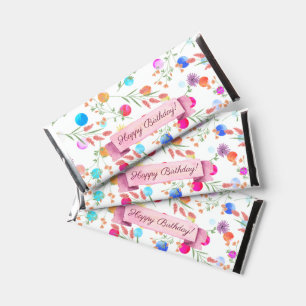 Birthday Ribbon With Pastels Dots And Flowers Hershey Bar Favors