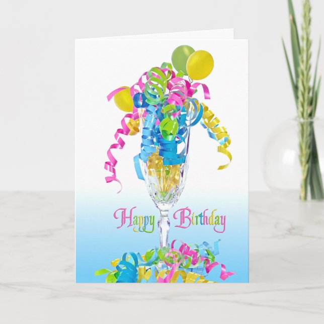 Birthday Ribbons and Balloons Card (Front)