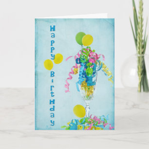 Birthday ribbons in champagne flute card